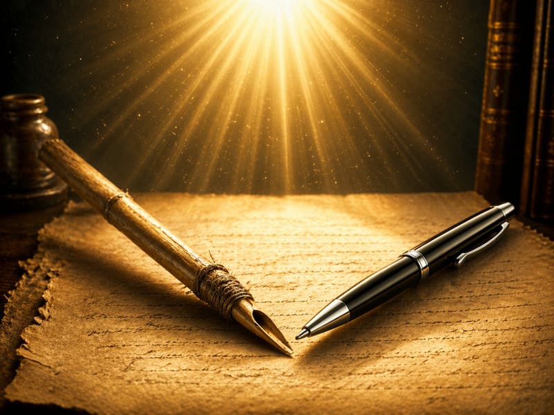 pluma de escribiente en la biblia